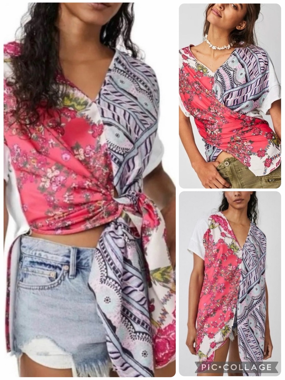 Free People Pick Your Scarf Boho Tie Maxi Tee- Versatile-Size S